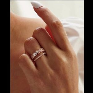 Rose Gold Baguette Illusion Rhinestones Cuff Ring